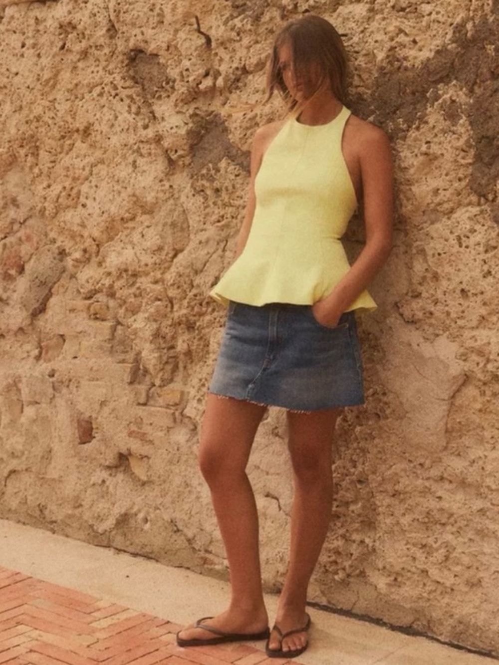 New ZARA Sleeveless Halter Peplum Top